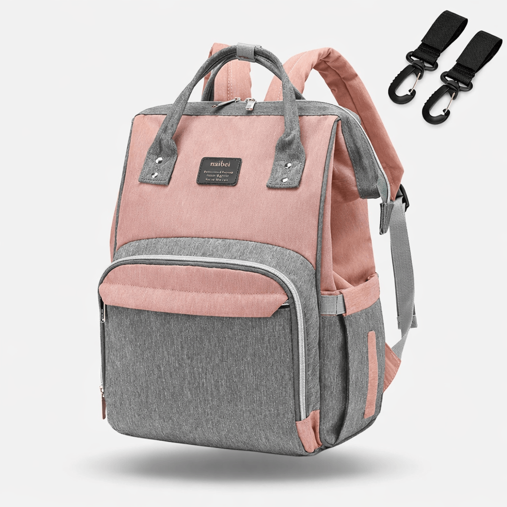 Sac à dos à langer voyage Gris Clair- Rose