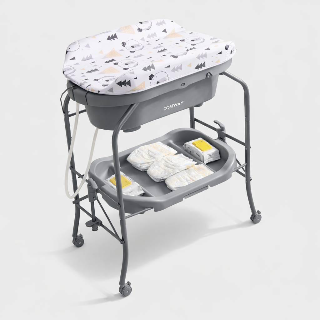 Table à langer avec plateau de rangement pour baignoire Gris