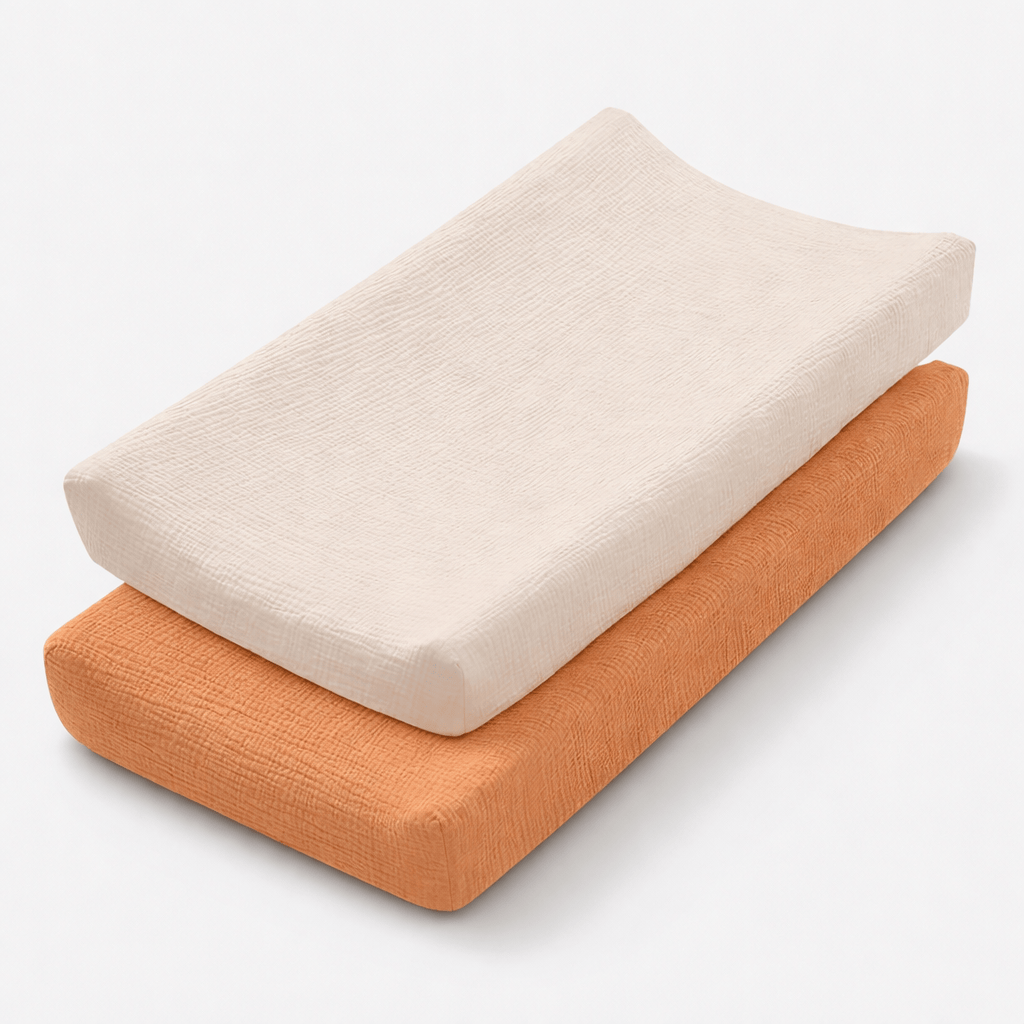 Housse matelas à langer en coton Orange/ Ecru