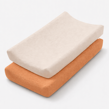 Housse matelas à langer en coton Orange/ Ecru