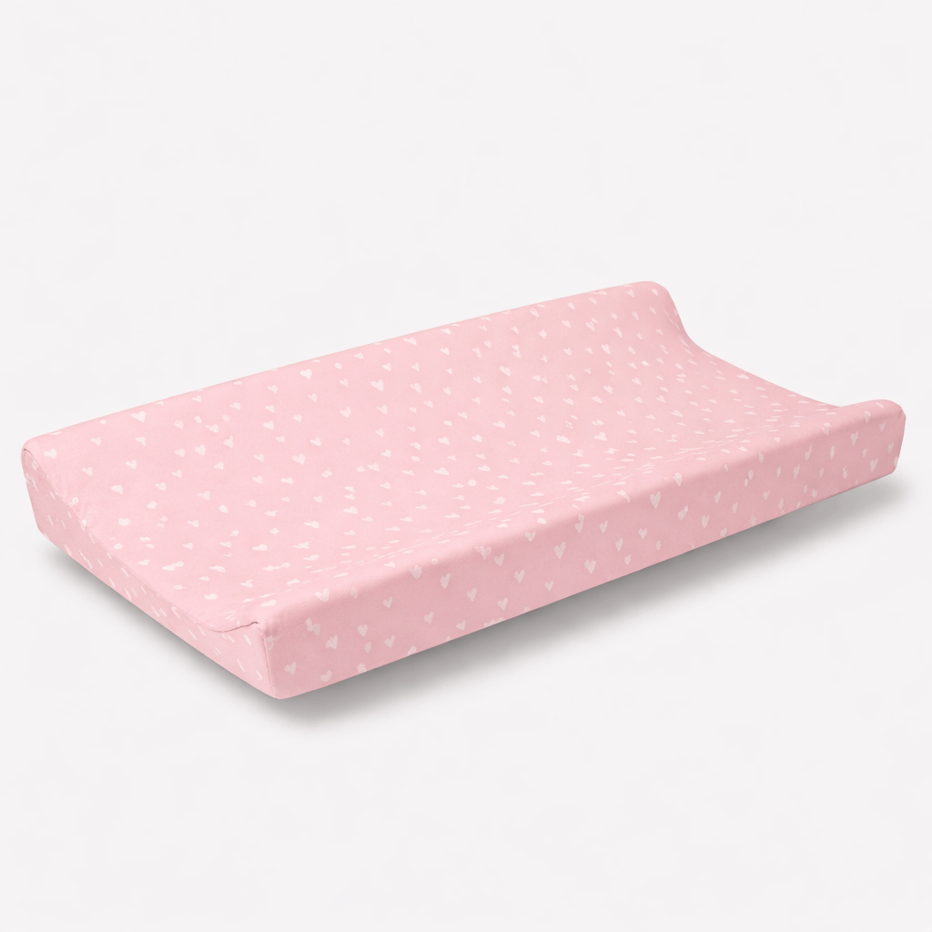 Housse matelas à langer fille Rose Coeur