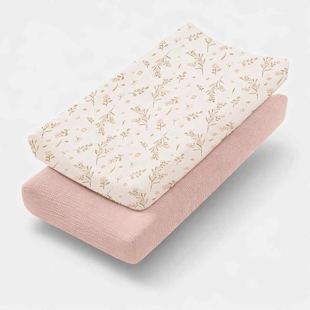 Housses de matelas à langer en mousseline de coton Rose à fleur