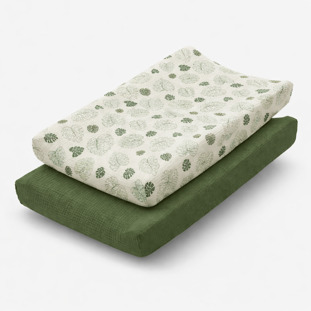 Housses de matelas à langer en mousseline de coton Vert foncé