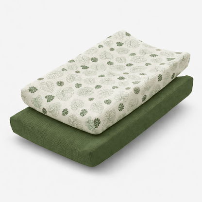 Housses de matelas à langer en mousseline de coton Vert foncé