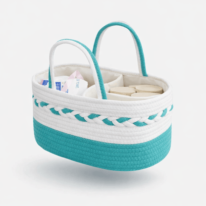 Panier à langer en cordes de coton tressées Bleu