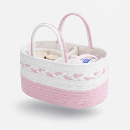 Panier à langer en cordes de coton tressées Rose