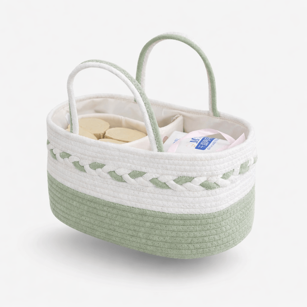 Panier à langer en cordes de coton tressées Vert