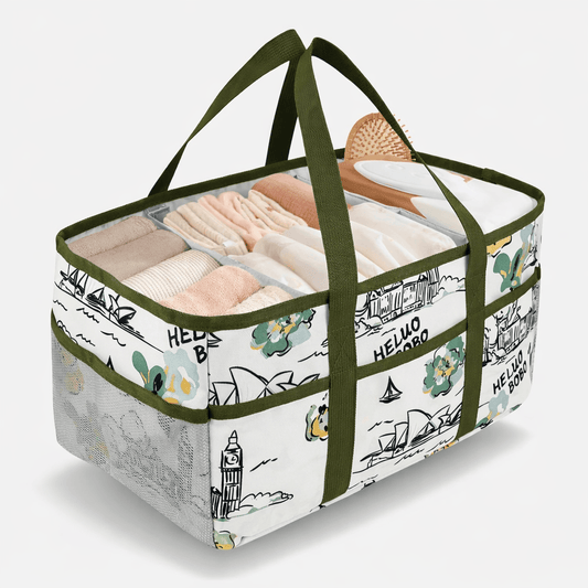 Panier à langer en tissu Blanc-Vert