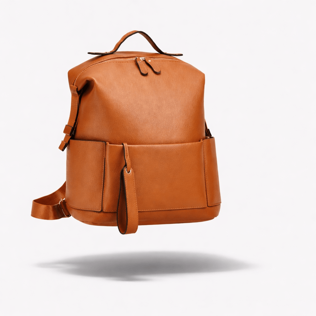 Sac à dos à langer cuir Camel