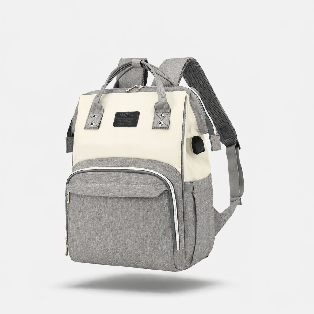 Sac à dos à langer voyage avec port usb Gris-Blanc