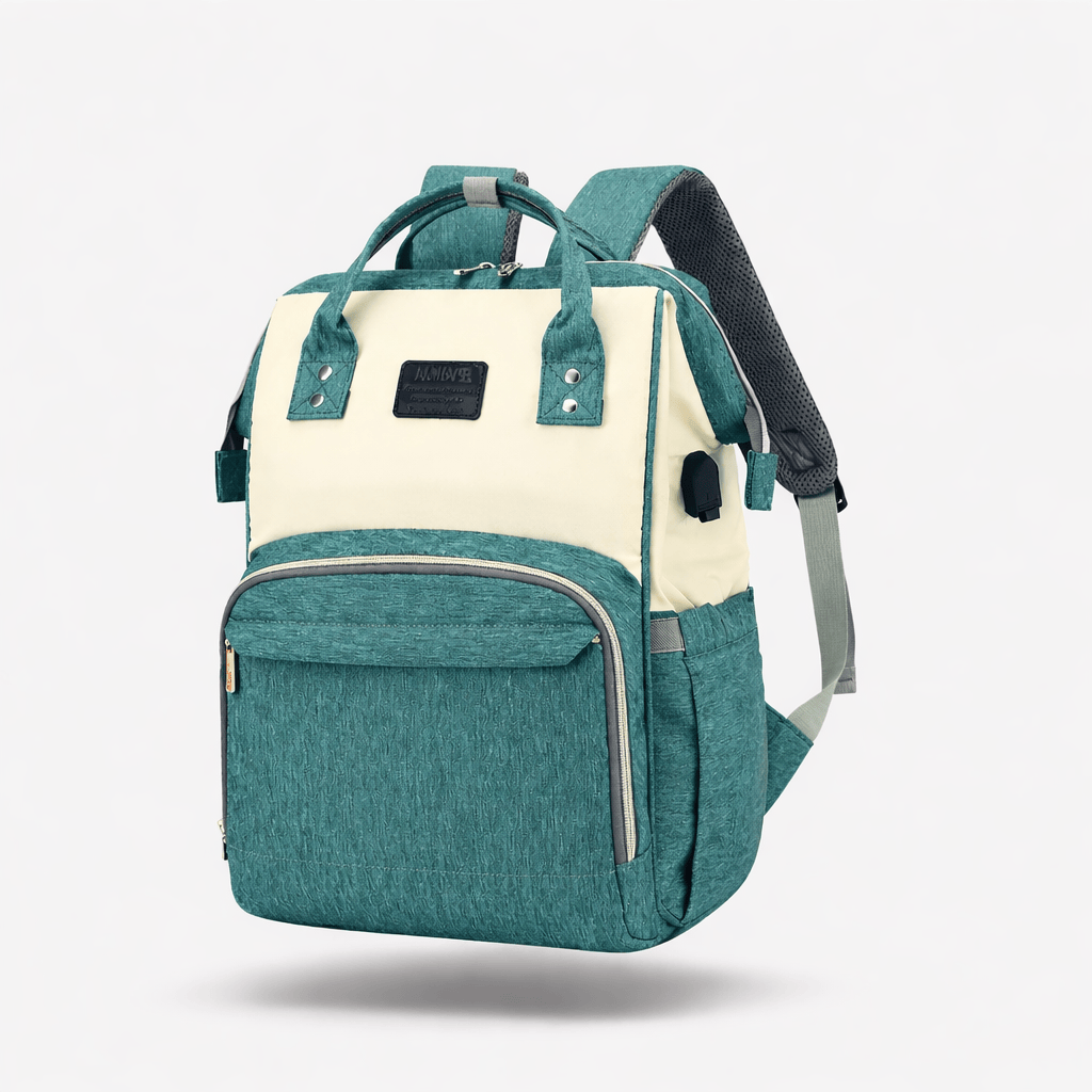 Sac à dos à langer voyage avec port usb Vert-Blanc