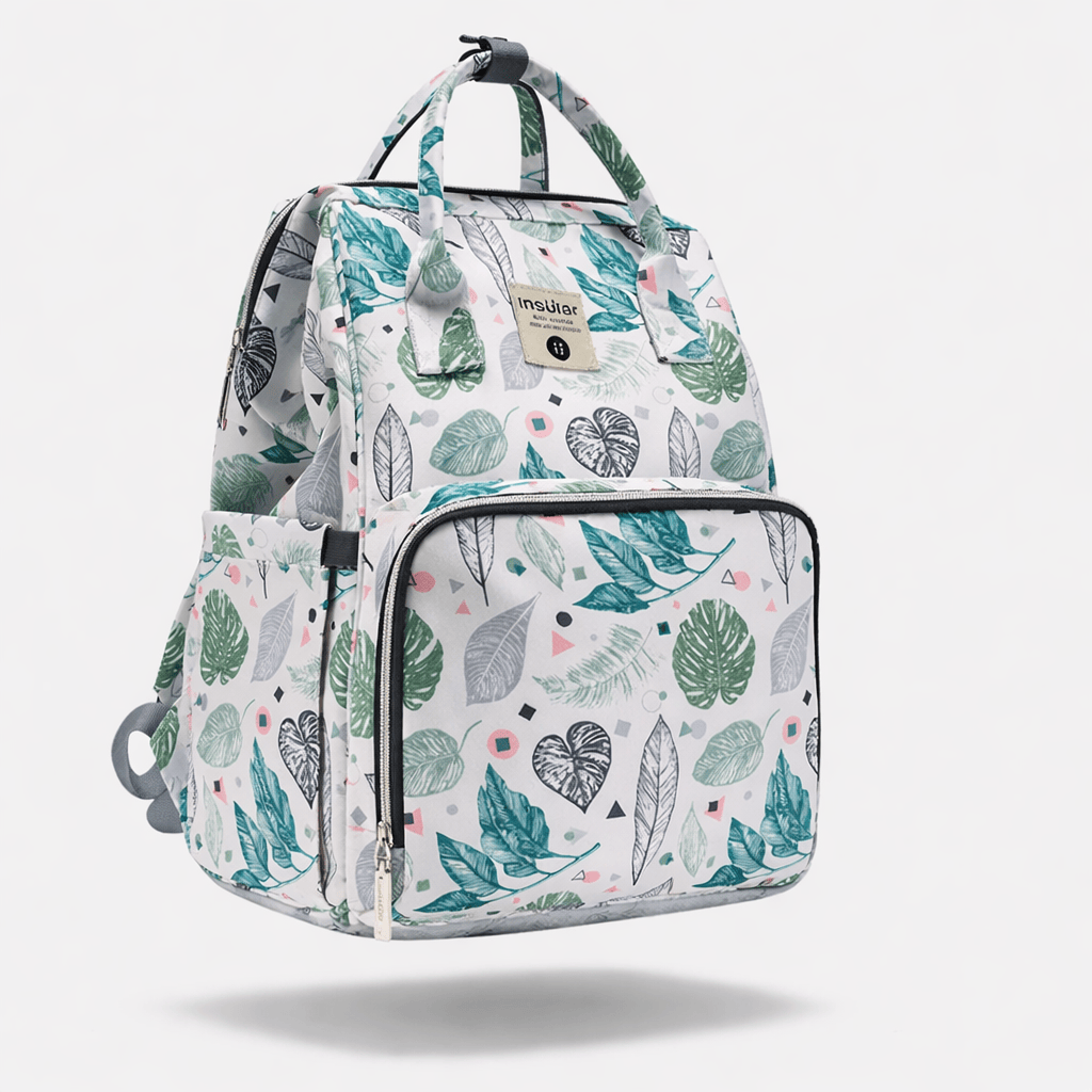 Sac à dos langer coloré Blanc à feuilles