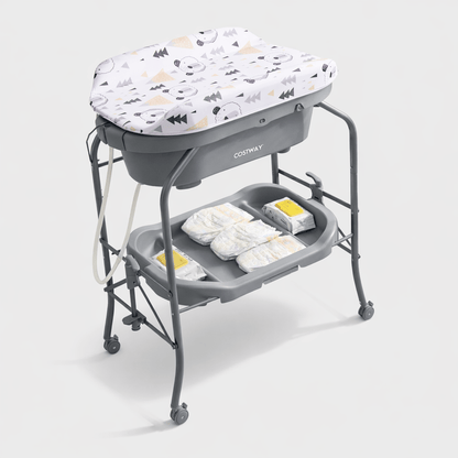 Table à langer avec plateau de rangement pour baignoire Gris